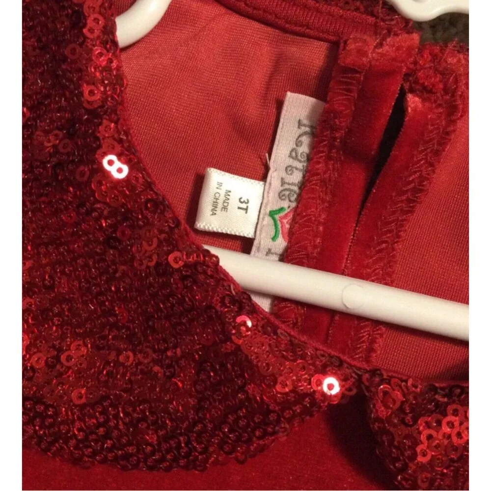 3T NWT KATIE M Red Holiday Velour Sequins Bubble Dress
